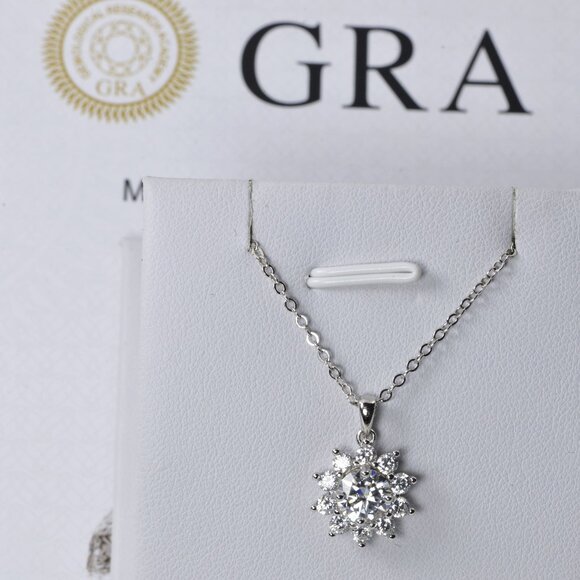 SunEE Jewelry - Certified Moissanite Diamond 1ct Sunfower Pendant Necklace NEW  #16